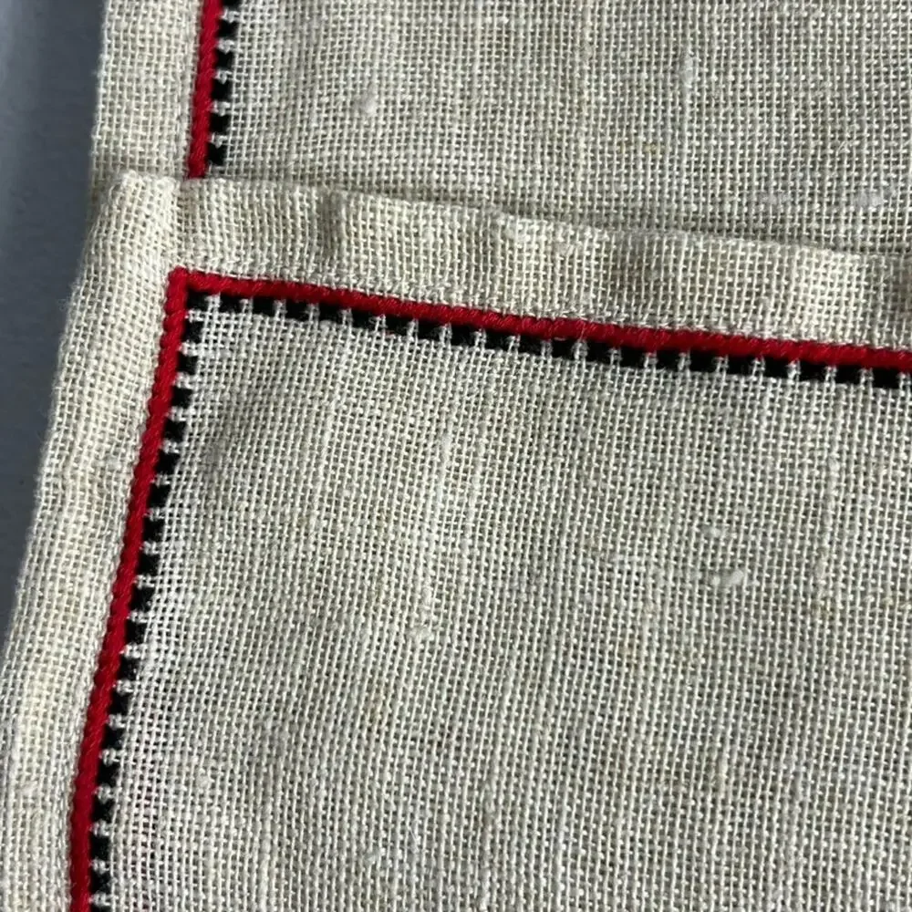 Vintage Tea Napkins Red Green Square Embroidered 6 pcs set